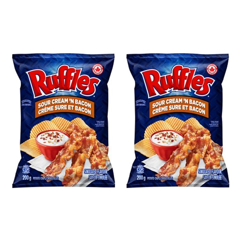 Ruffles Sour Cream 'n Bacon Potato Chips 200g/7oz, 2-Pack {Imported from Canada}