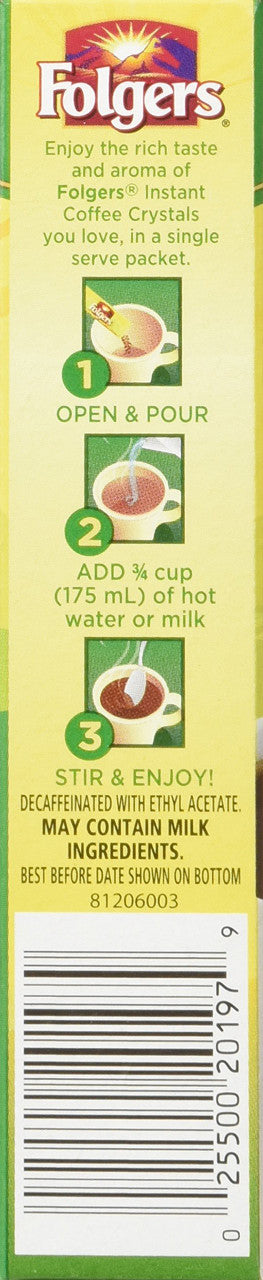 Folgers Classic Roast Instant Coffee Crystals Decaf 6 Packets From Canada