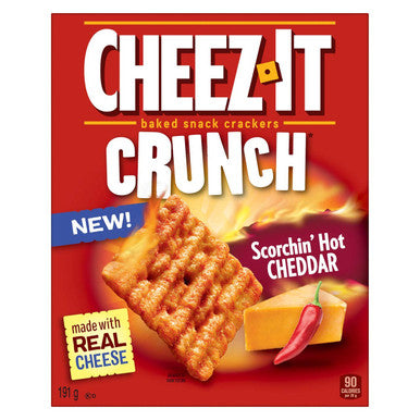 Cheez-It Baked Snack Crackers Crunch Scorchin' Hot Cheddar, 191g/6.7oz., {Imported from Canada}