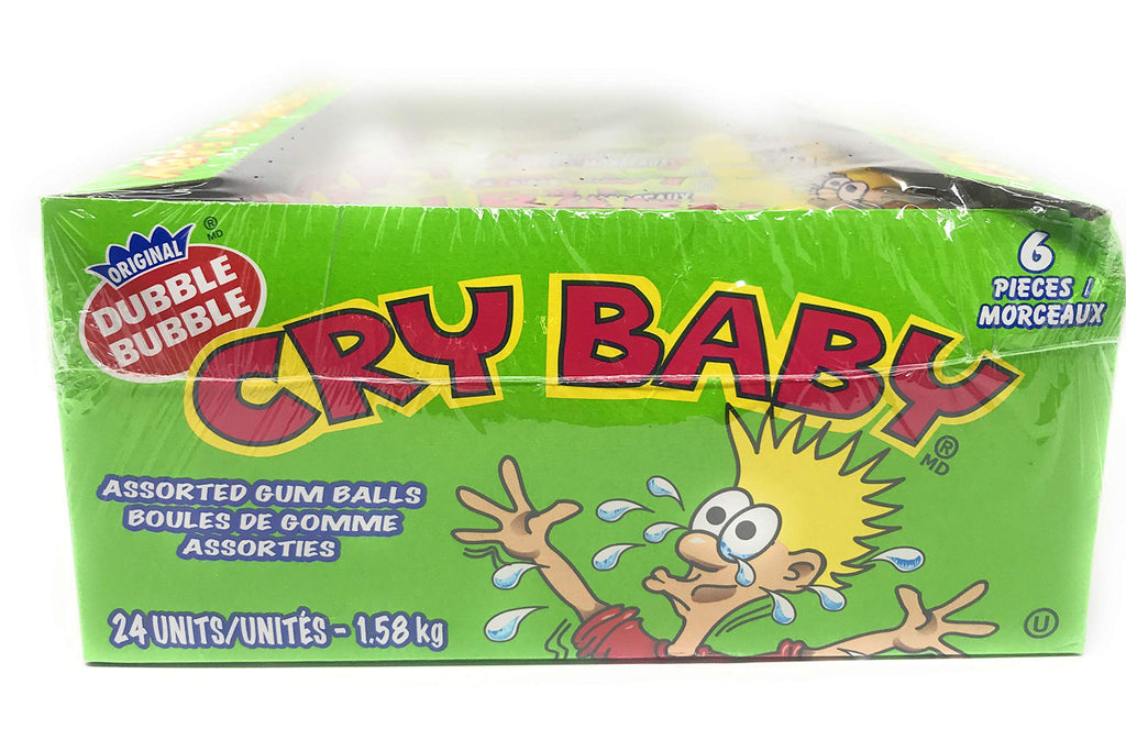 Original Dubble Bubble - Extra Sour Cry Baby - Assorted Gum Balls - 24 Packs of 6 Large Gumballs - 1.58kg/3.5 lbs