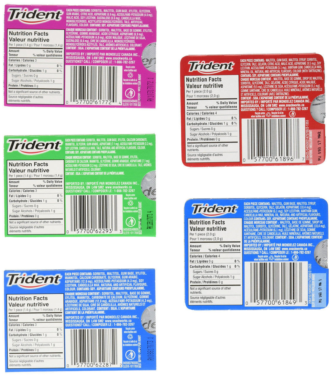 Trident - 24 pack - 8x Spearmint, 6x Very Berry, 6x Peppermint, 2x Vanilla Mint Splash, 2x Strawberry Kiwi Splash