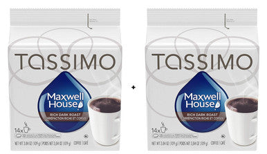 Tassimo Maxwell House Dark Roast Coffee Single Serve T-Discs, 14 T-Discs (2 Pack) {Imported from Canada}