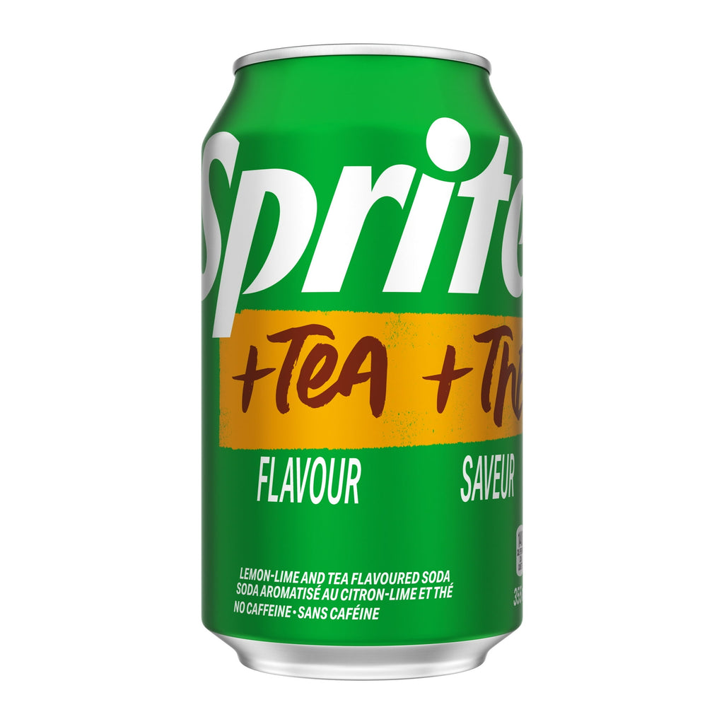 Sprite can with green and orange label on a white background