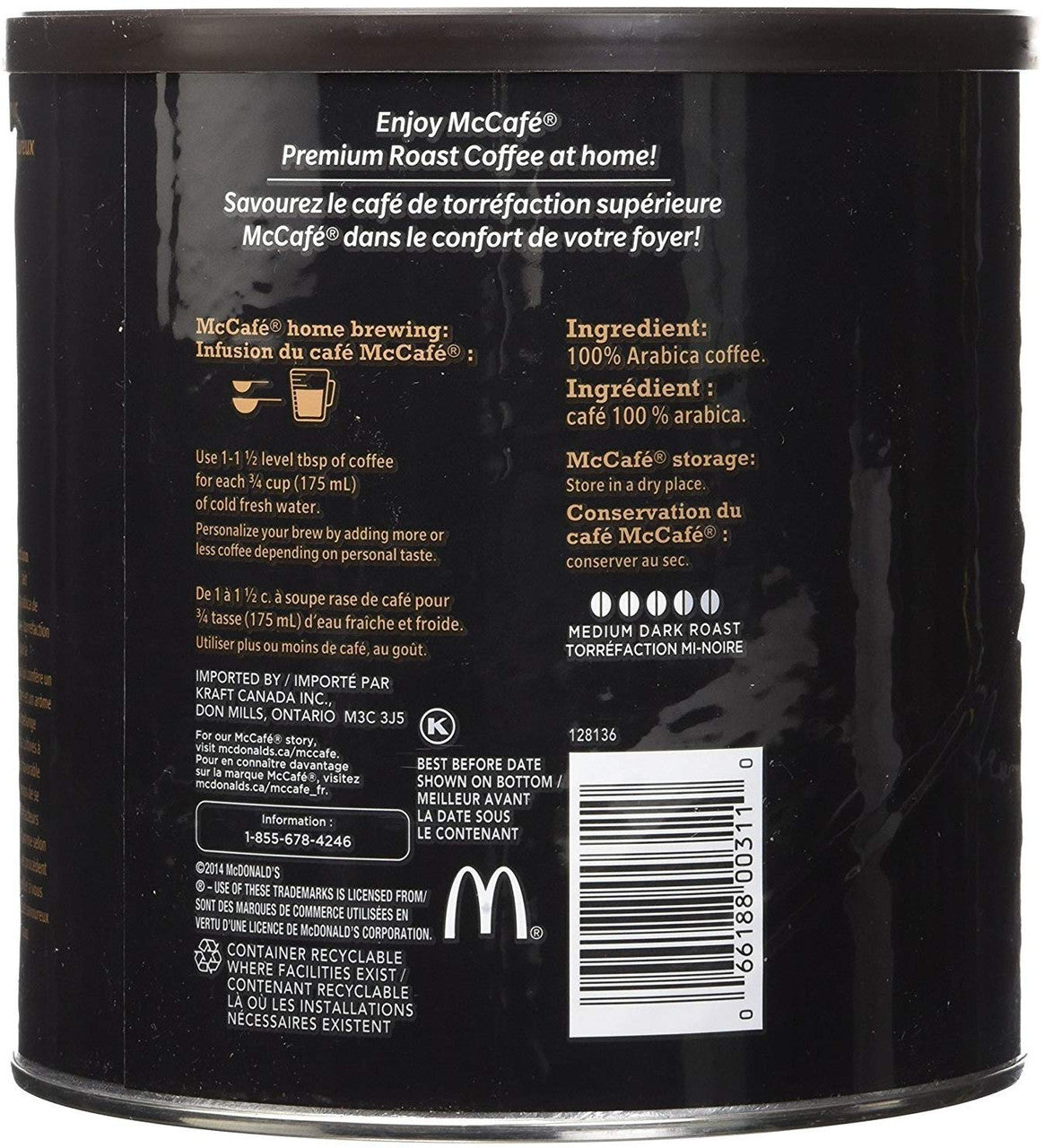 McCafé Premium Roast Coffee, Medium Dark Roast,1.36 kg/3 lbs. {Imported from Canada}