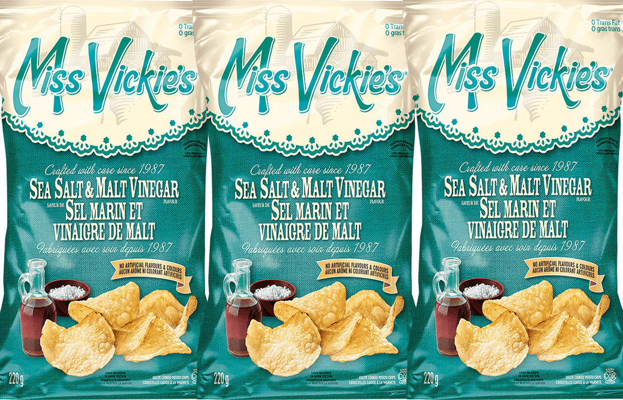 Miss Vickie's Sea Salt & Malt Vinegar, 220g/7.8oz., (3-Pack){Imported from Canada}