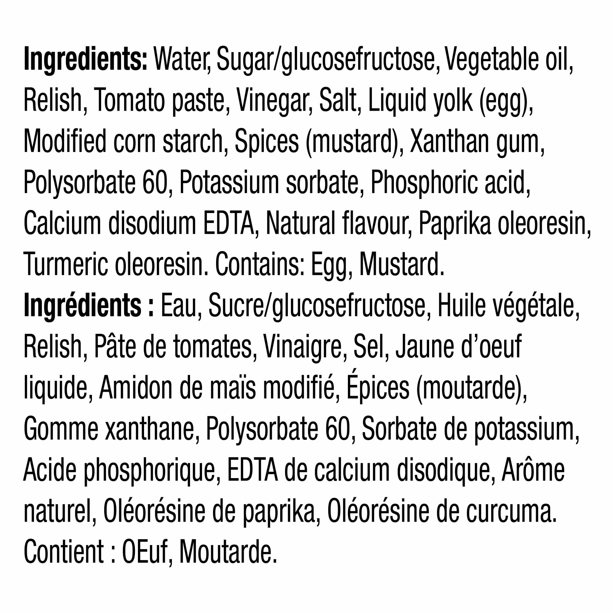 Kraft Thousand Island Dressing 425ml/14.4 oz., Bottle, ingredients label