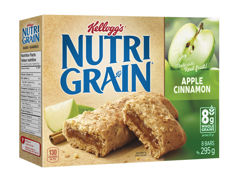 Kellogg's Nutri Grain Cereal Bars Apple Cinnamon, 8 Bars, 295g/10.4 oz., {Imported from Canada}