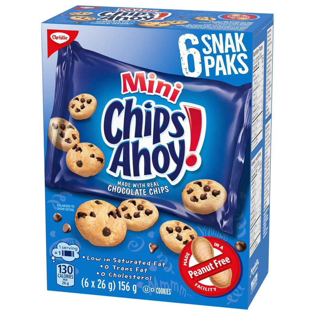 Angle of Chips Ahoy! Mini Chocolate Chip Cookie Snack Packs - 156g/5.5 oz on a white background