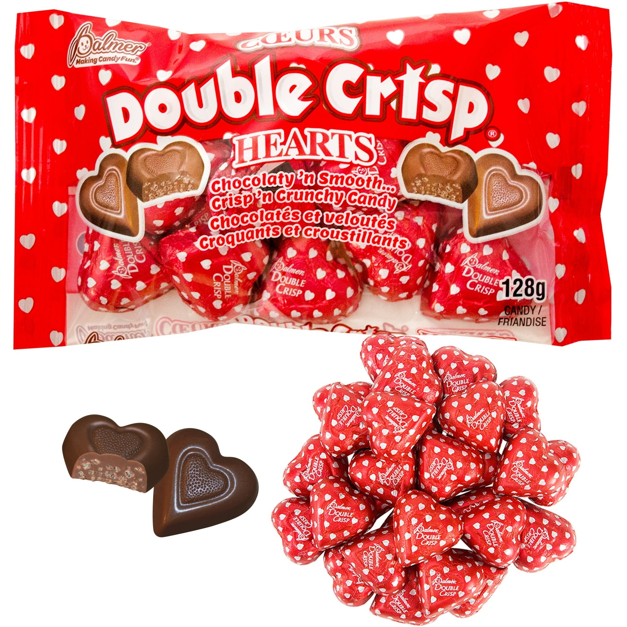 Palmer Coeurs Valentine's Day Double Crisp Milk Chocolate Hearts, 128g/4.5 oz. - Front Of Bag