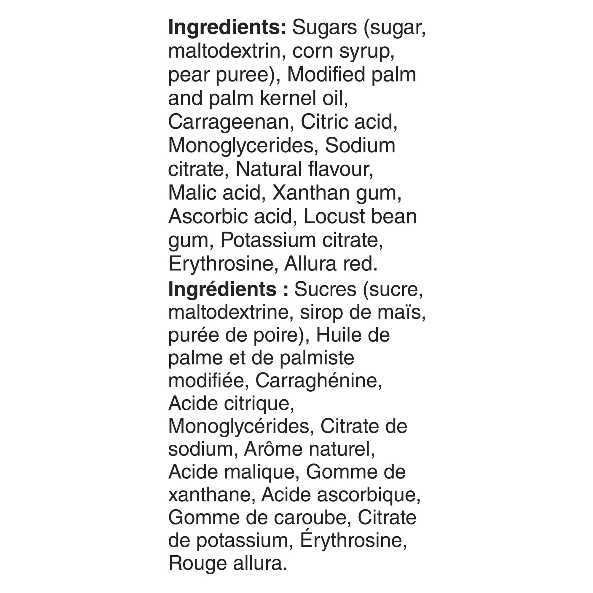 List of ingredients for Betty Crocker, Gluten Free, Fruit by The Foot, Starburst All Pink, 6 Count, 128g/4.5oz on a white background