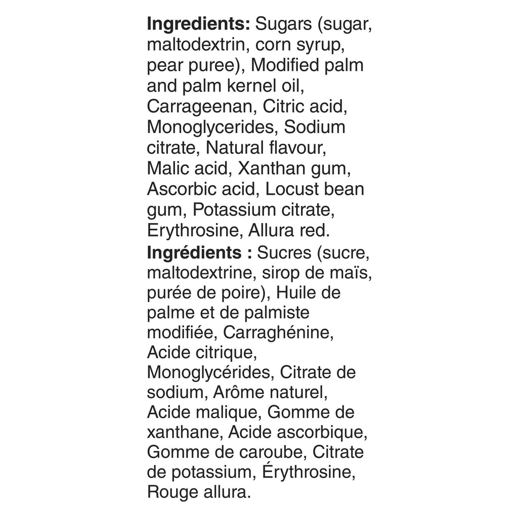 List of ingredients for Betty Crocker, Gluten Free, Fruit by The Foot, Starburst All Pink, 6 Count, 128g/4.5oz on a white background