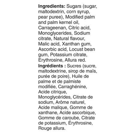 List of ingredients for Betty Crocker, Gluten Free, Fruit by The Foot, Starburst All Pink, 6 Count, 128g/4.5oz on a white background