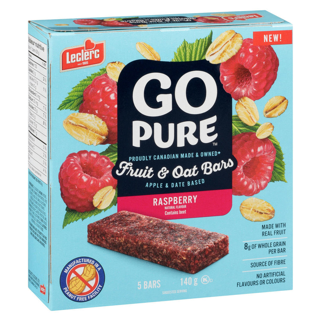 Leclerc Go Pure Raspberry Fruit & Oat Bars, 140g/5 oz. Box {Imported from Canada}