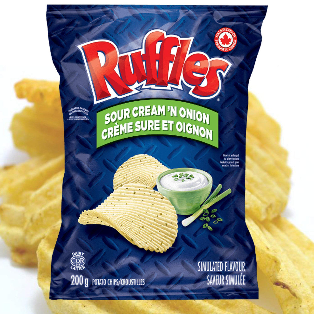 Ruffles Chips Variety Pack 200g/7.1 oz, Sour Cream N' Onion, Sour Cream N' Bacon and Regular {Imported from Canada}