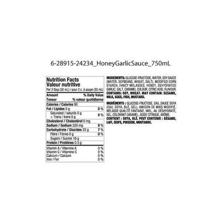 Great Value Honey Garlic Sauce, 750mL/25.4oz, Bottle, {Imported from Canada}