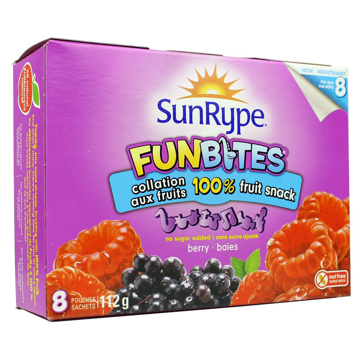 SUNRYPE FunBites Berry 100% Fruit Snack, 8 pouches per box, 112g/4 oz., {Imported from Canada}