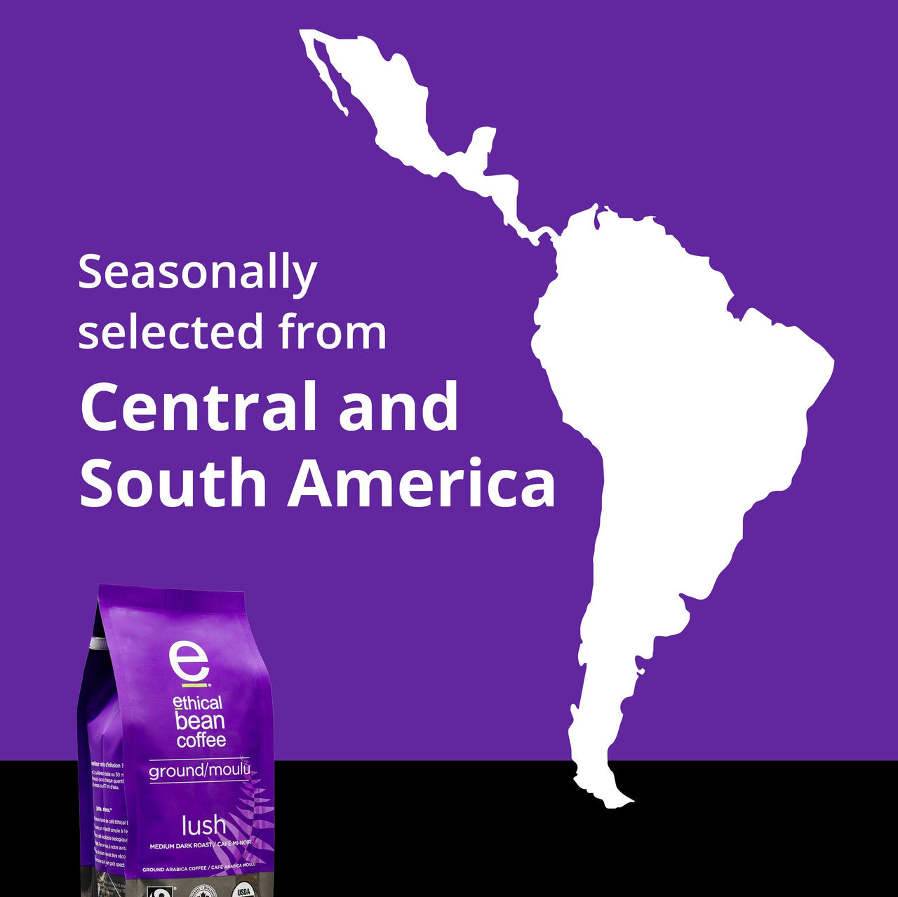 Ethical Bean Coffee Lush, Medium Dark Roast, Ground, 227g/8oz., Bag, {Imported from Canada}