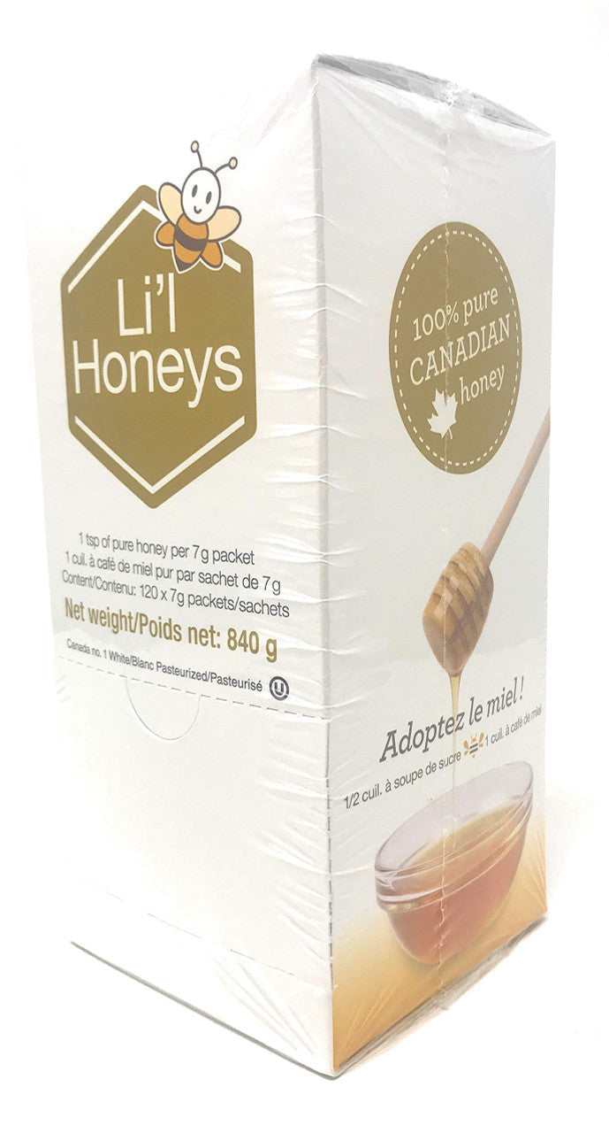 Beemaid Honey Packets (120 X 7g - 100% Canadian Honey - Li'l Honeys Packages) 840g Box {Imported from Canada}