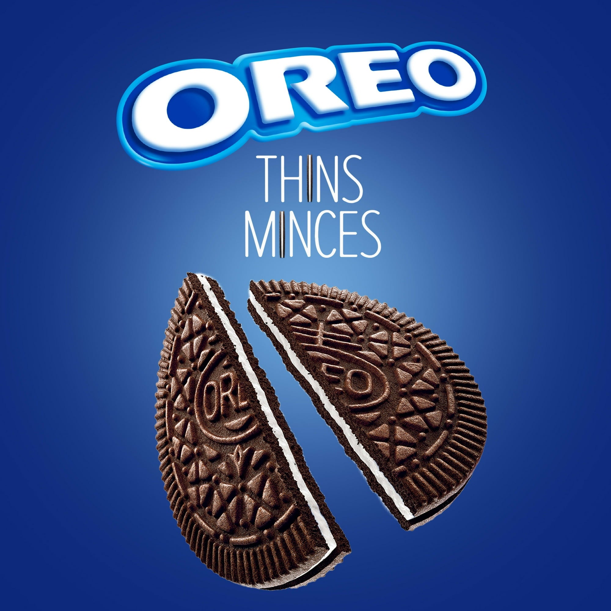 Oreo Thins Chocolate Sandwich Cookies label.