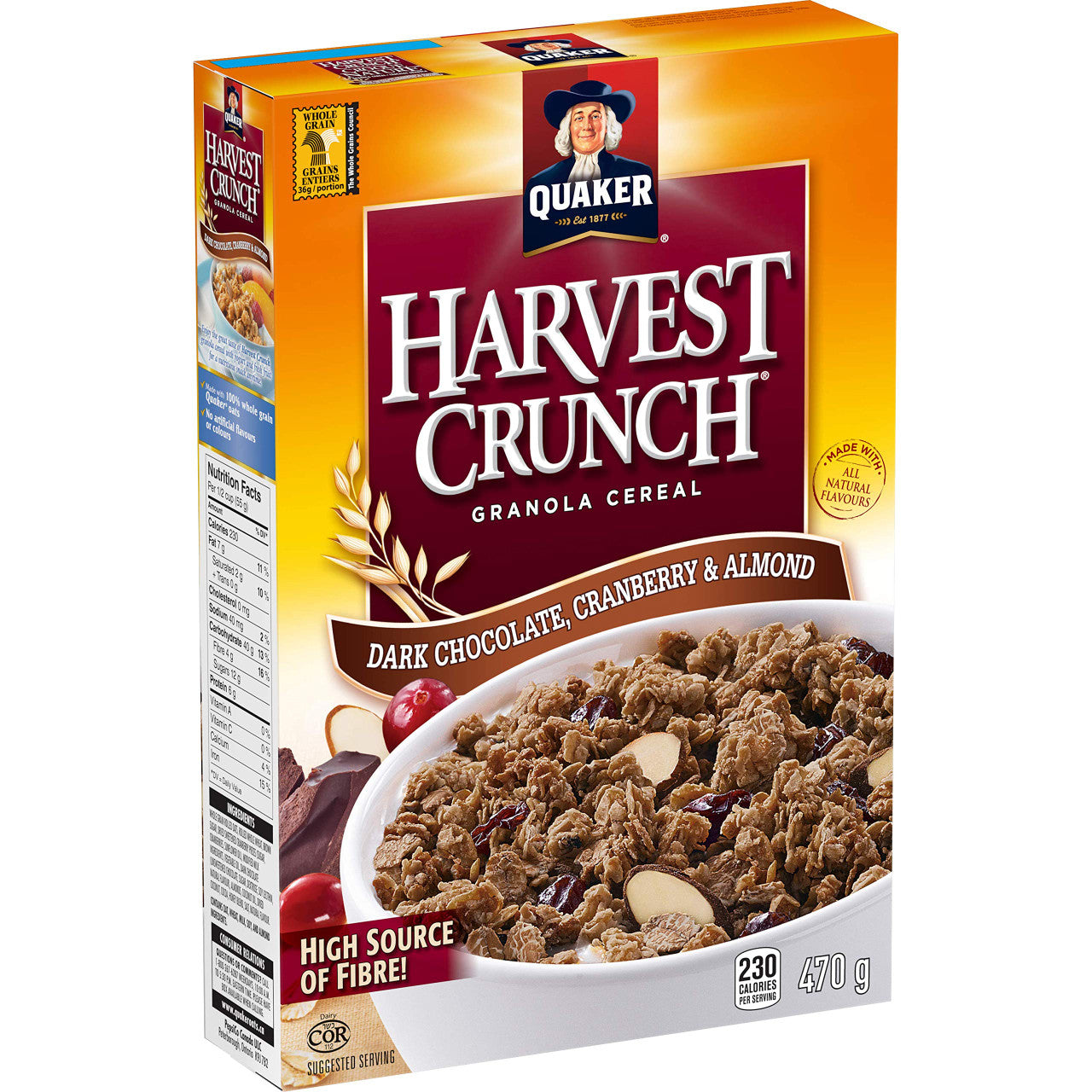 Quaker Harvest Crunch, Dark Chocolate, Cranberry & Almond Cereal 550g/19.4oz. (Imported from Canada)