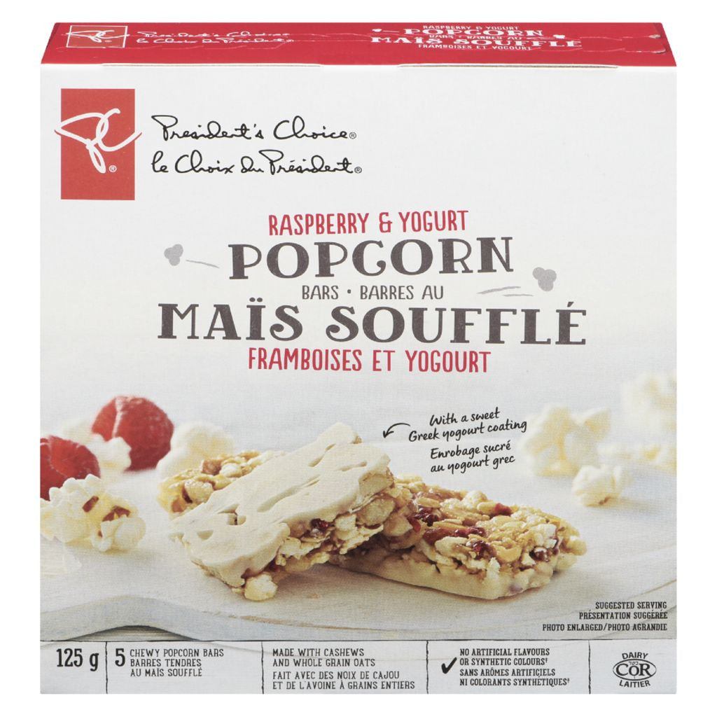 PC, Raspberry & Yogurt Popcorn Bars 125g/4.4 oz., {Imported from Canada}