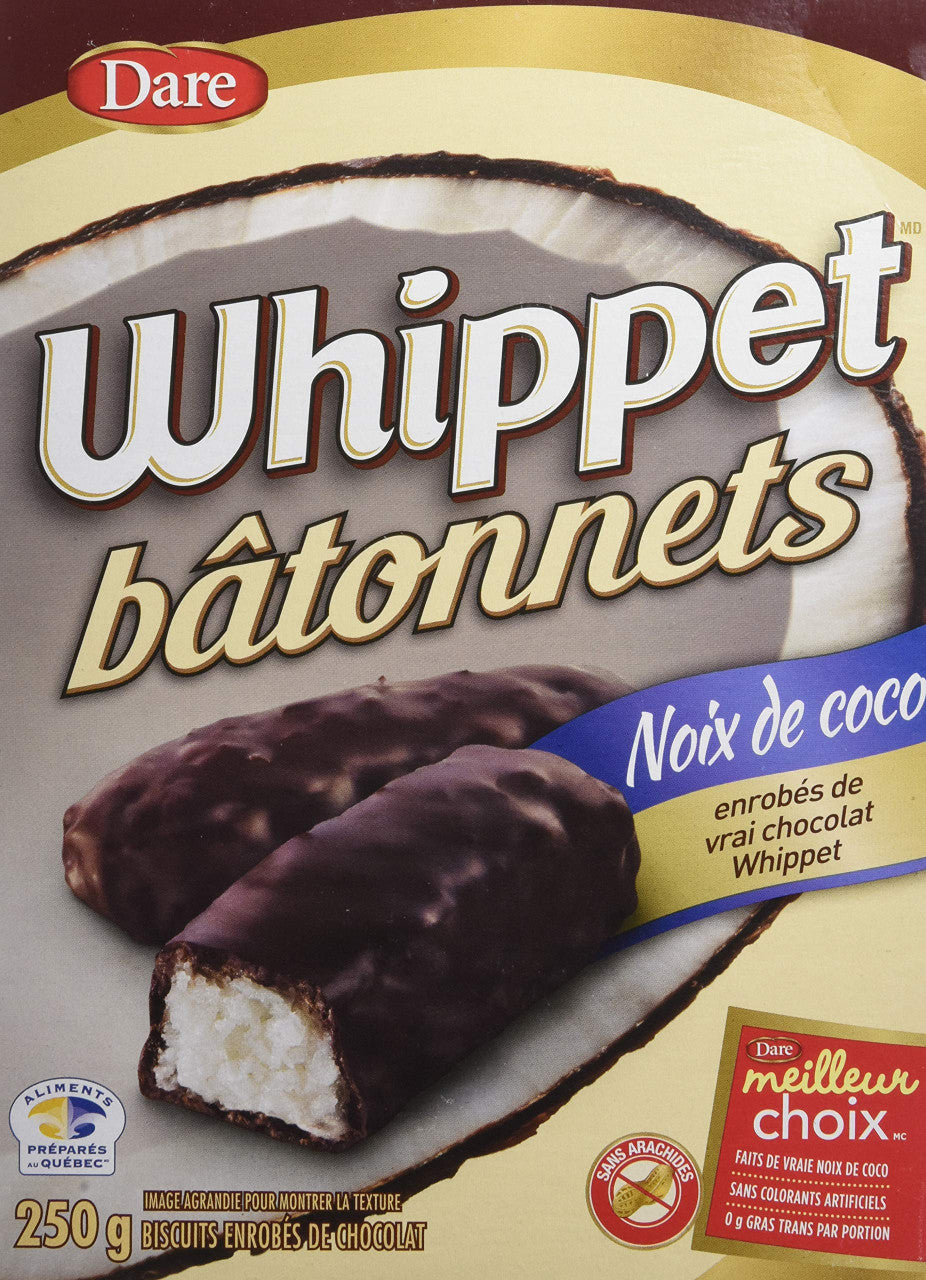 Dare, Whippet Sticks, Chocolate covered Coconut Sticks, 250g/8.8oz., 2ct, {Imported from Canada}