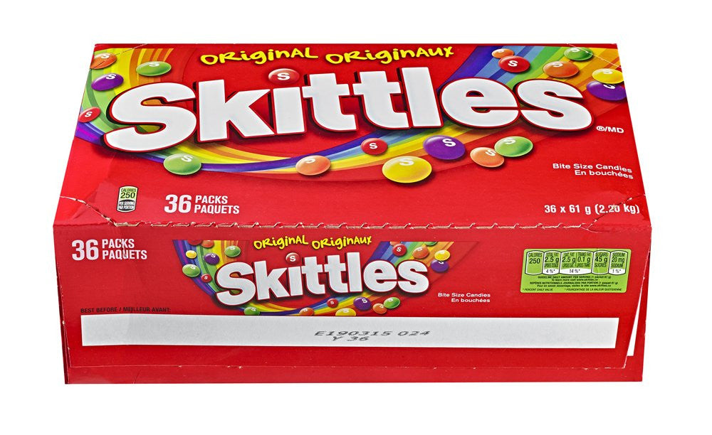 Skittles Original, 61g Bags, 36pk (4.9lb) Box Total, {Imported from Canada}