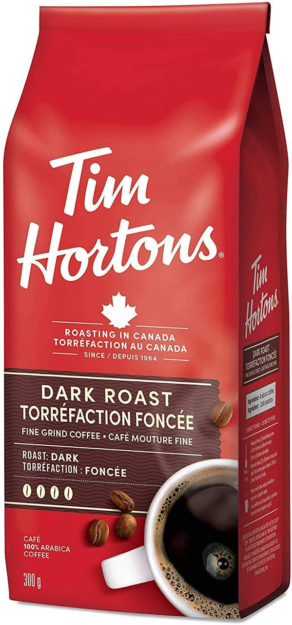 Tim Hortons Dark Roast, Fine Grind Coffee, 300g/10.6oz, 2-Pack {Imported from Canada}