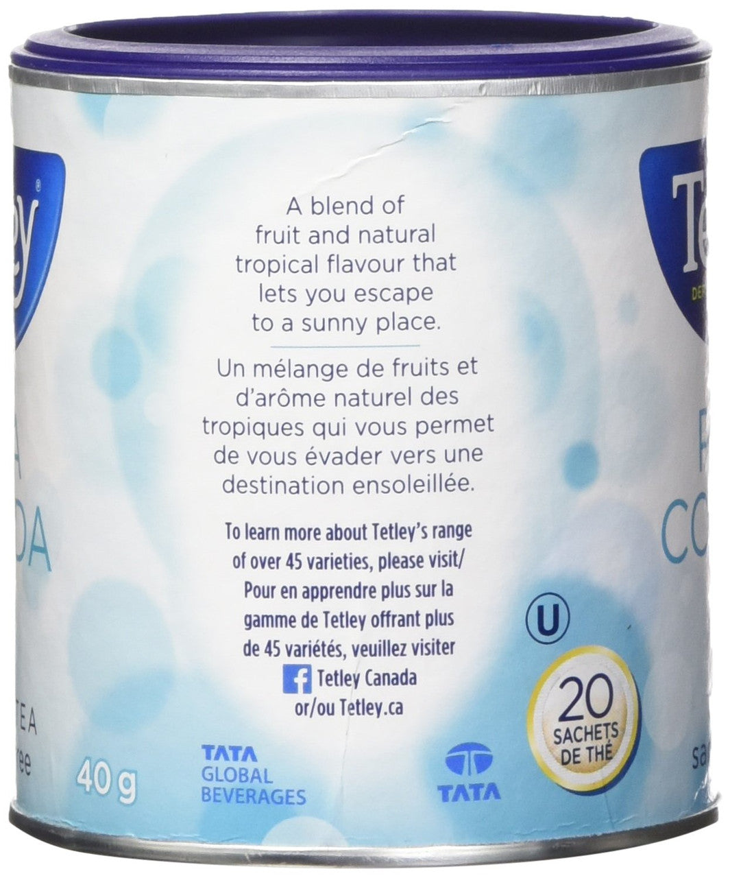 Tetley Pina Colada Herbal Tea Caffeine Free 20 Tea Bags{Imported from Canada}