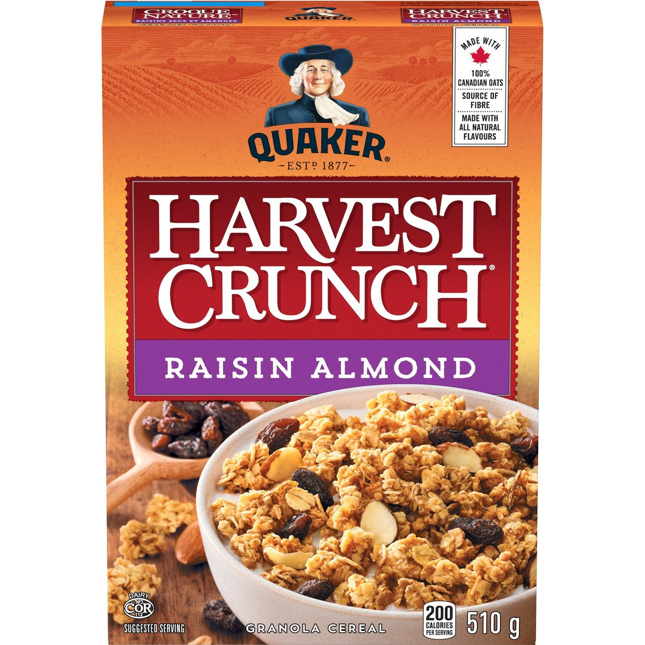 Quaker Harvest Crunch Raisin Almond, 510g/17.8 oz. Box(Imported from Canada)