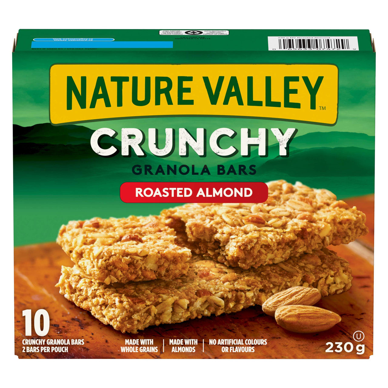 NATURE VALLEY Crunchy Roasted Almond Granola Bars, 10-Count, Box, 230g/8.1 oz., {Imported from Canada}