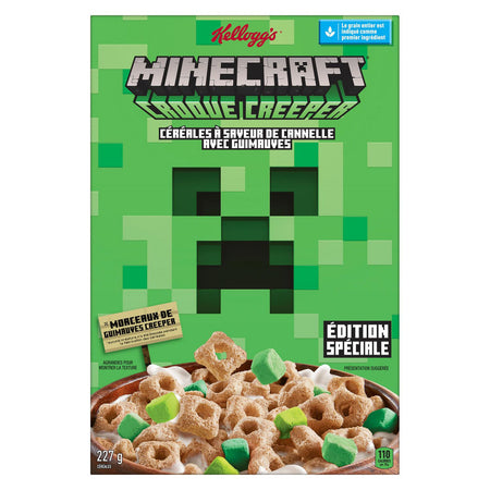 Kellogg's Minecraft Creeper Crunch Cinnamon Cereal with Marshmallows, 227g/8 oz. Box {Imported from Canada}