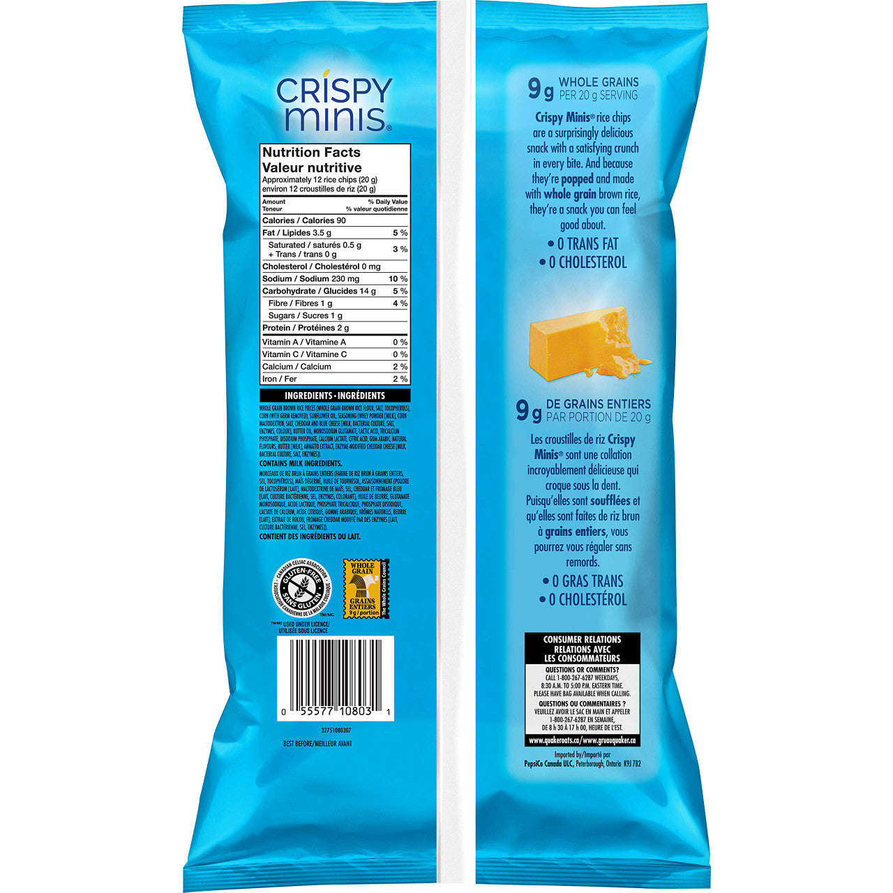 Quaker Crispy Minis Cheddar  100g/3.5oz (12pk)  {Imported from Canada}