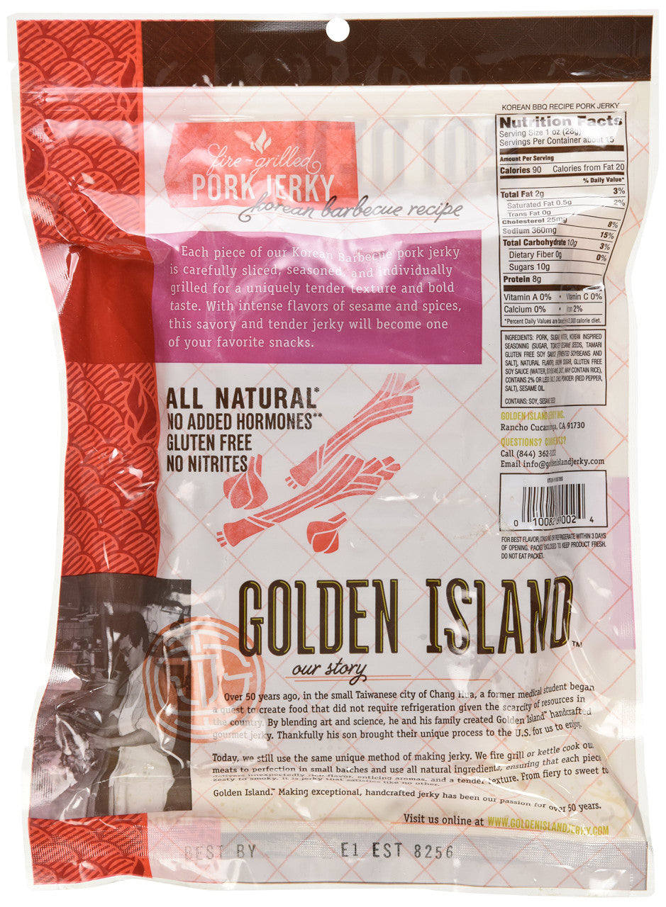 Golden Island Fire Grilled Pork Jerky Korean Barbecue Receipe - 16 Oz,  1count