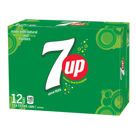 7UP Soft Drink, 355 mL/12 fl. oz., Cans, 12 Pack, {Imported from Canada}