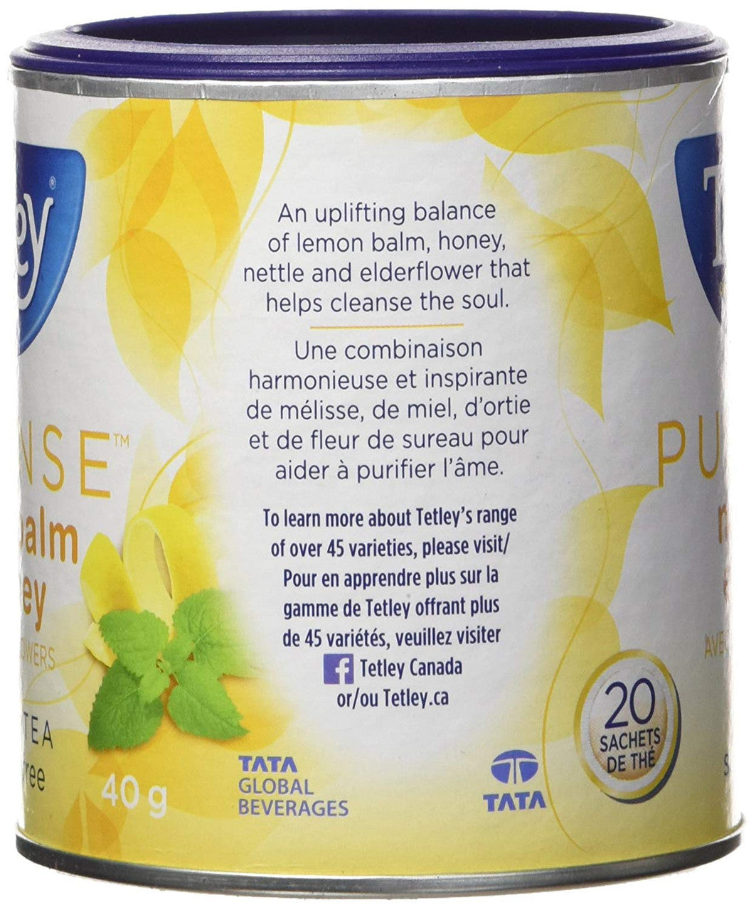 Tetley Tea Cleanse (Lemon Balm and Honey) Herbal Tea, 20ct, 40g/1.4oz. (Imported from Canada)