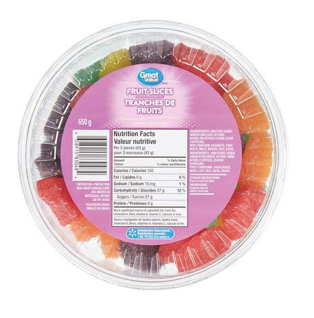 Great Value Gummy Fruit Slices, 650g/1.4lbs. Tub, (Imported from Canada)