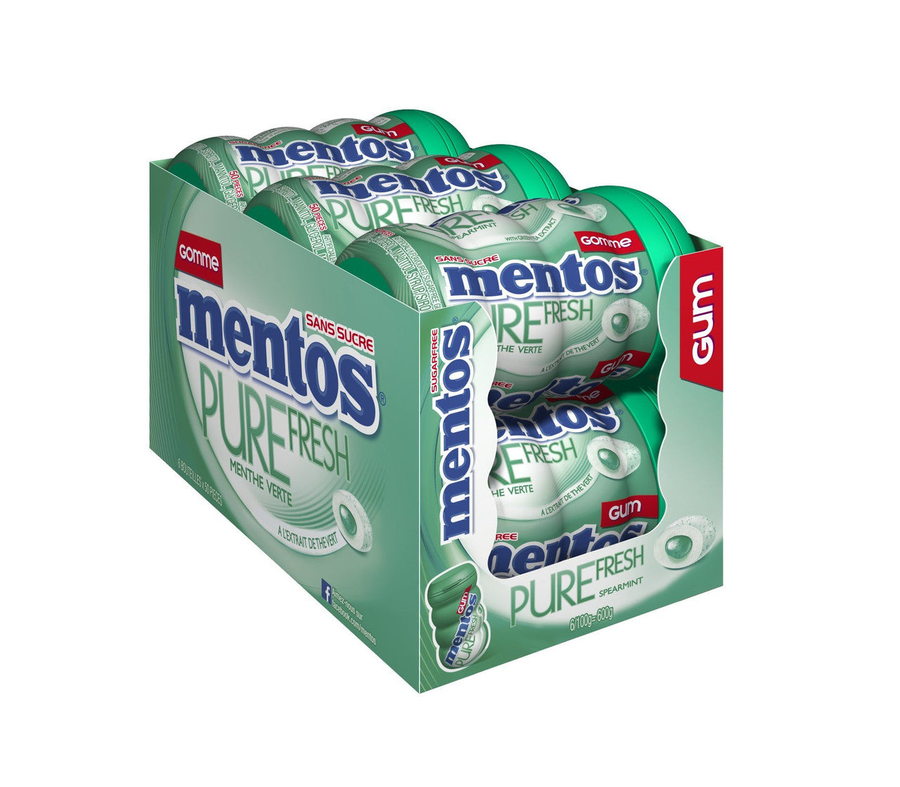 Mentos Pure Fresh Gum, Spearmint, Pack of 6 {Imported from Canada}