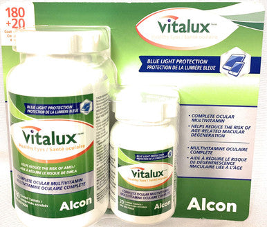 Vitalux Healthy Eyes Ocular Multivitamin/No beta-Carotene, Complete multivitamin for Eyes, 180+20 Coated Tablets