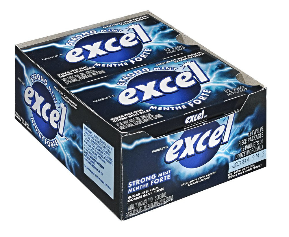 Excel Sugar-Free Gum, Strong Mint, 12 Count {Imported from Canada}