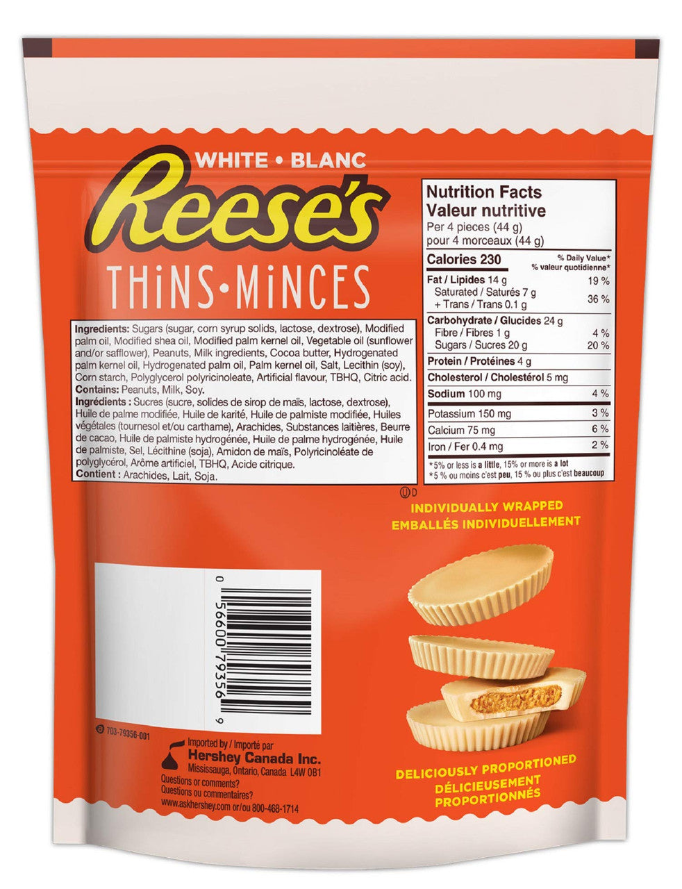 Reese's Thins Peanut Butter Cups White Creme , 165g/5.8 oz., (12pk) {Imported from Canada}