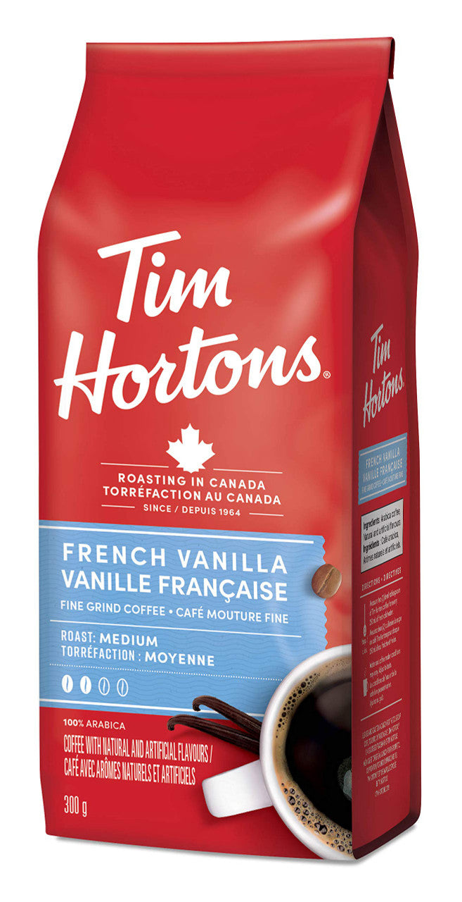Tim Hortons French Vanilla, Fine Grind Coffee, Medium Roast, 300g/10.6 oz. Bag, {Imported from Canada}
