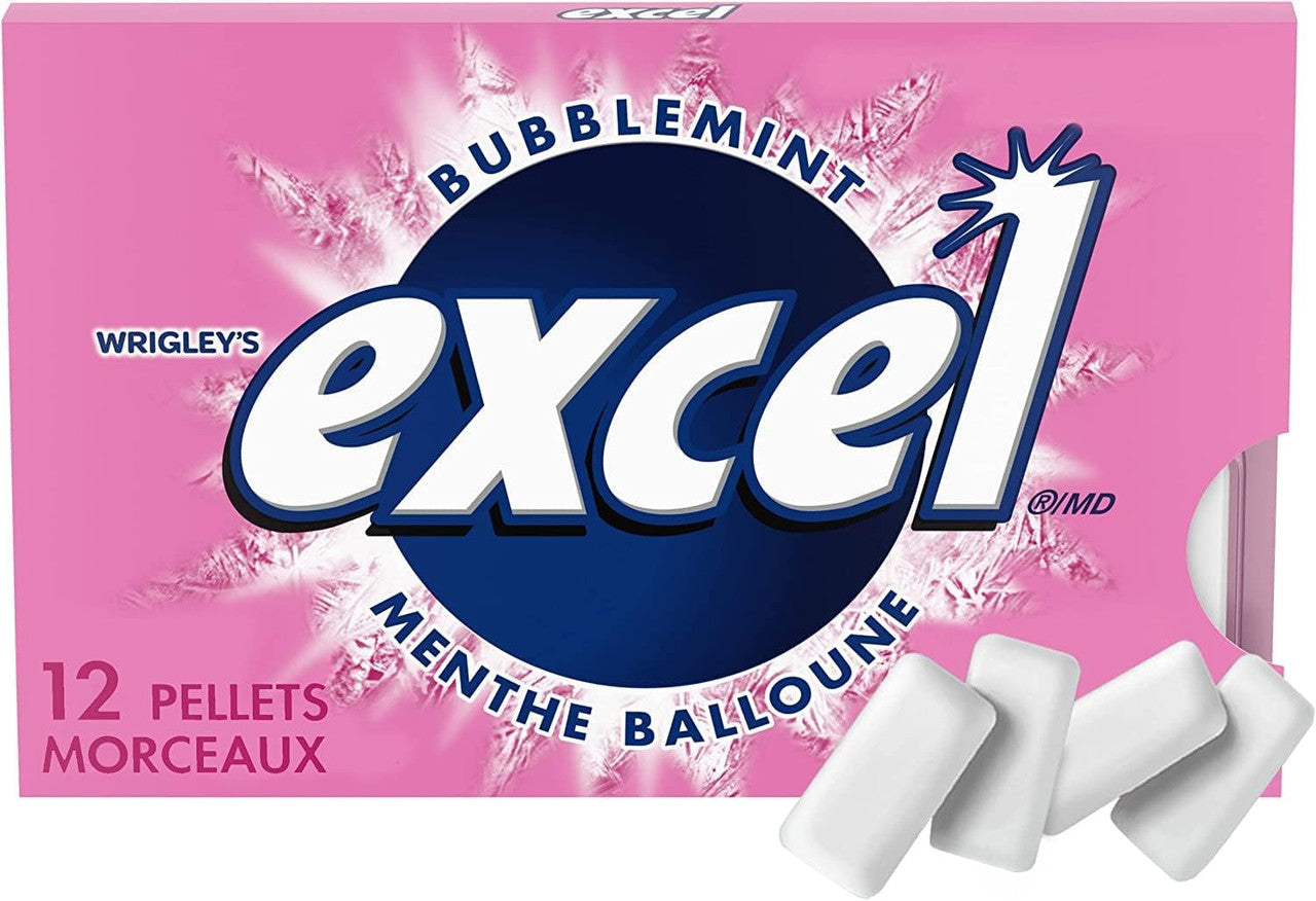 Excel White Sugar Free Gum Bubblemint 12ct2 Pack Imported From Canada Caffeine Cams Coffee 4719