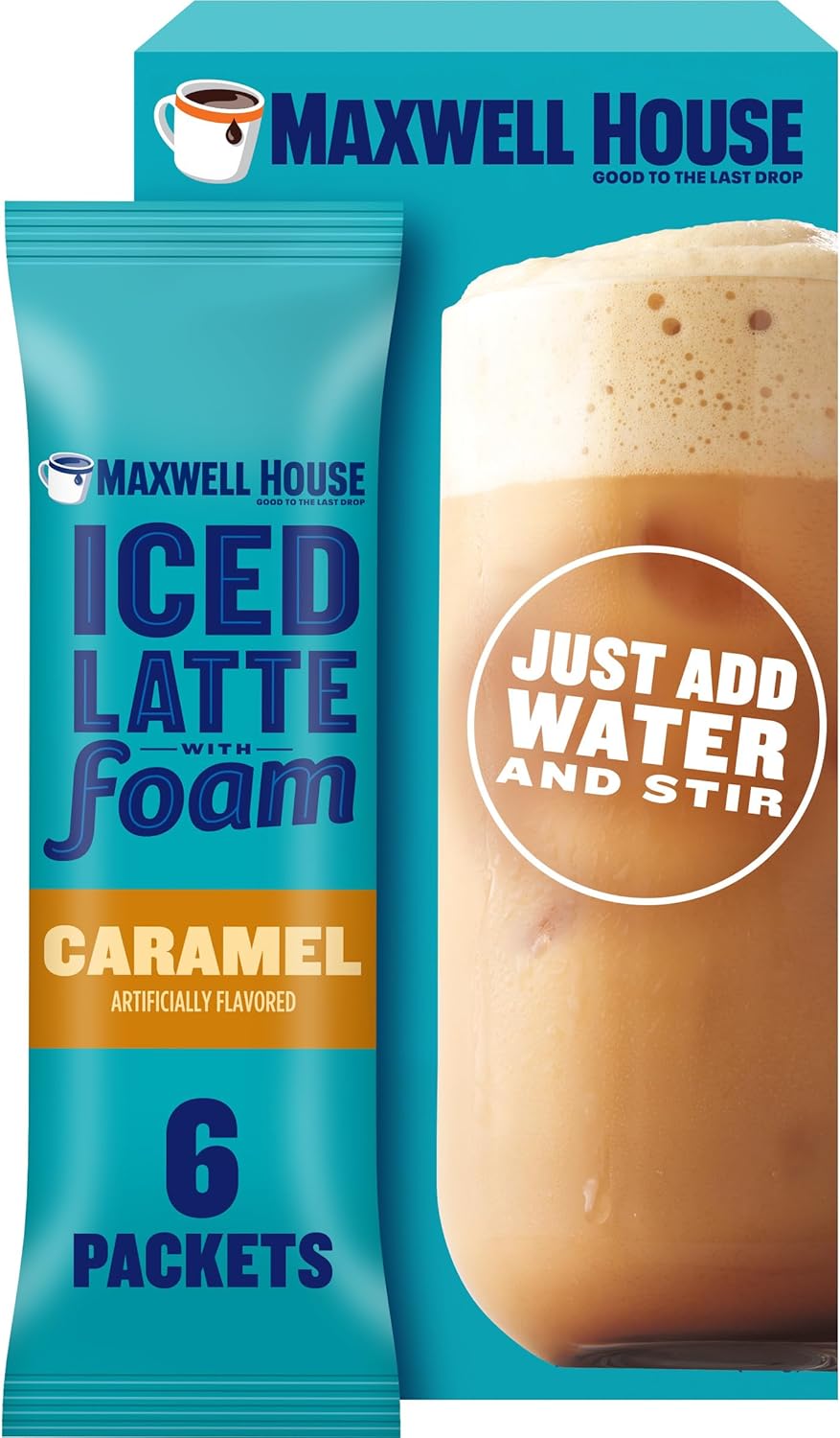 Maxwell House Iced Latte with Foam, Caramel Flavored, 6 packets, 165g/6 oz. Box