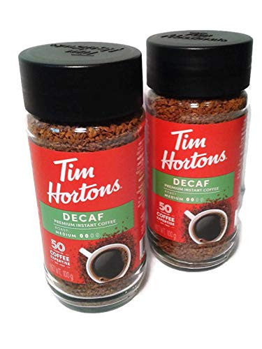 Tim Hortons Decaf Premium Instant Medium Roast Decaffeinated Coffee, (2),100g/3.5oz. Jars, {Imported from Canada}