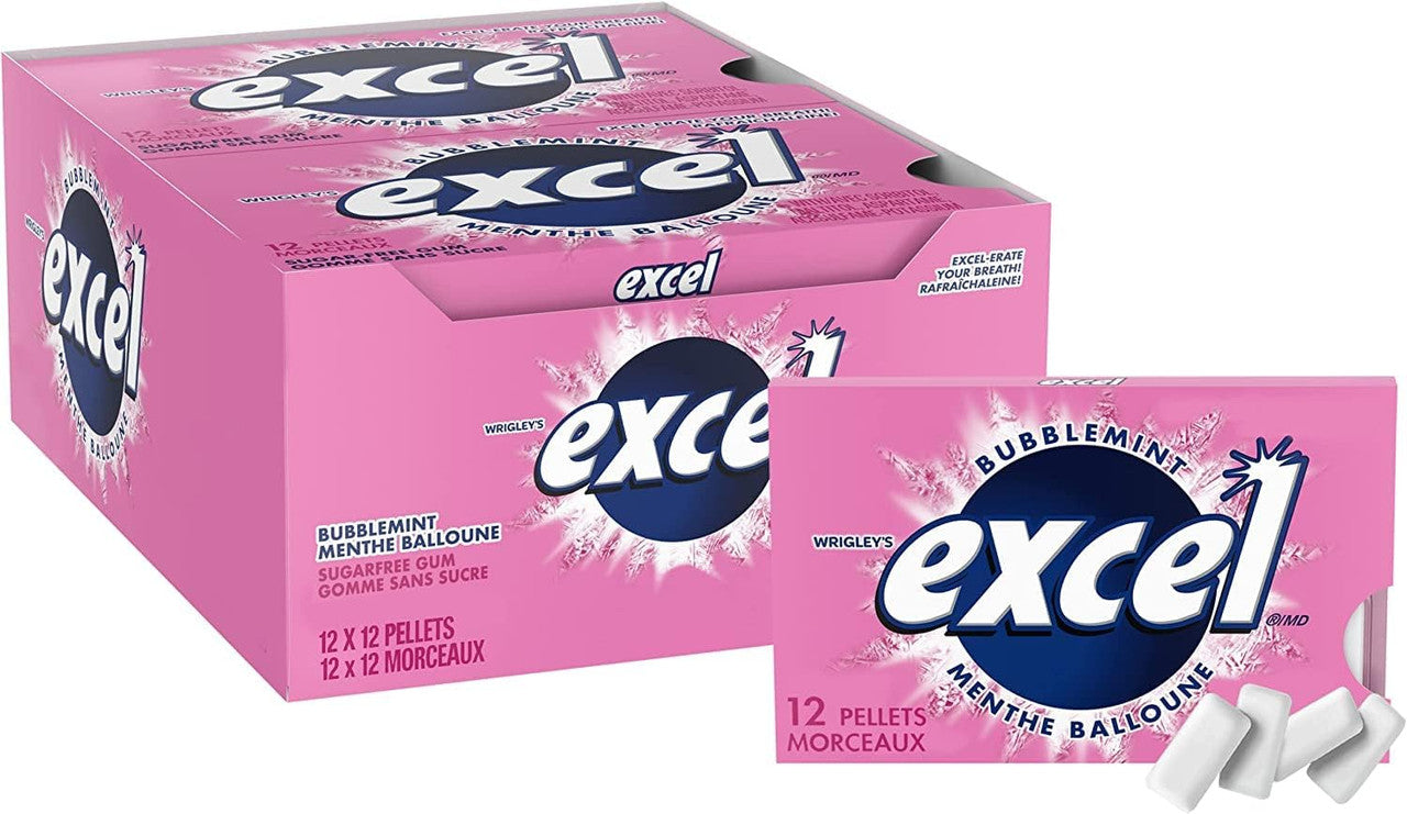 Excel White Sugar Free Gum Bubblemint 12ct2 Pack Imported From Canada Caffeine Cams Coffee 8077