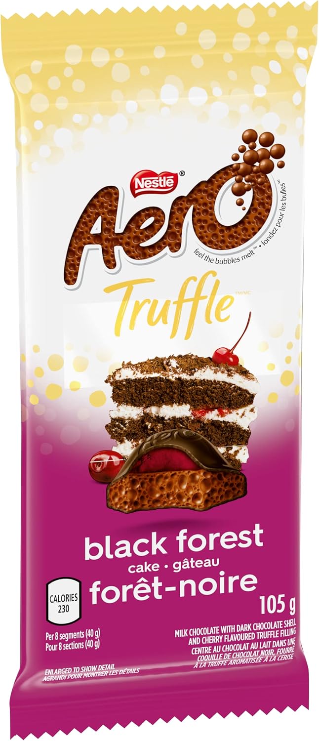 Front of Nestle Aero Truffle Black Forest Cake Chocolate Bar, 105g/3.7oz., Bar