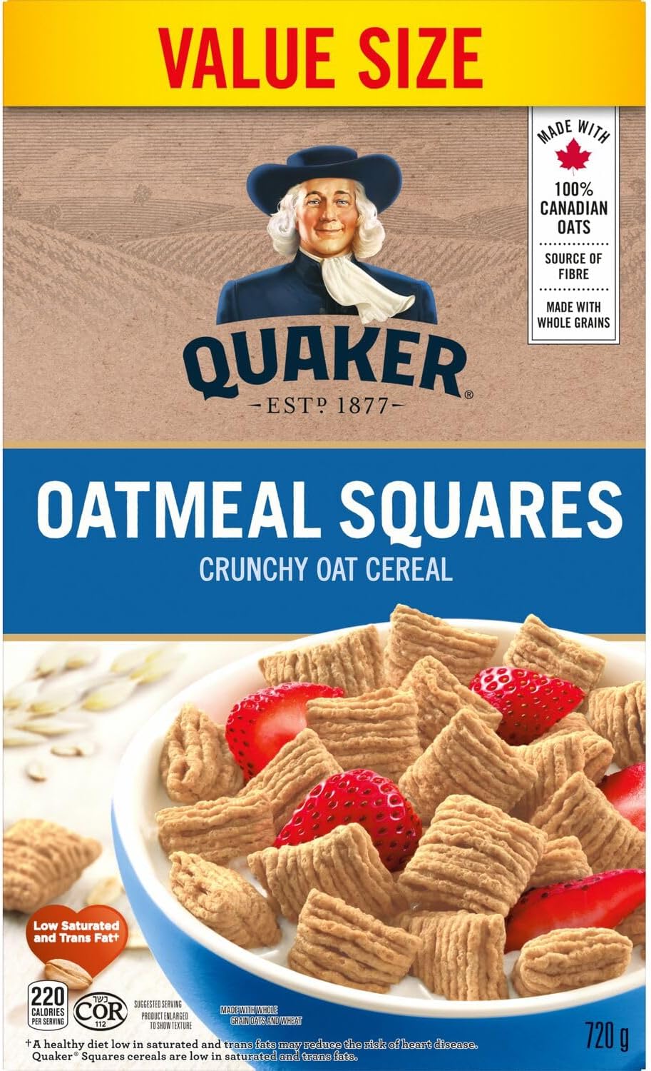 Quaker, Oatmeal Squares, Crunchy Oat Cereal, 720g/25.2 oz. 12 Boxes {Imported from Canada}