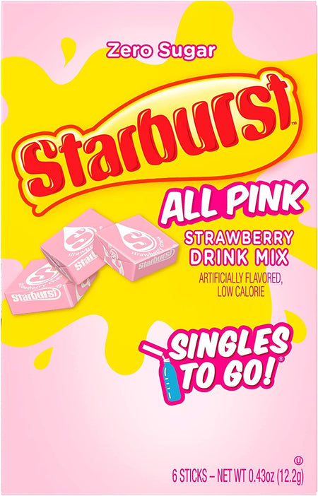 Starburst Zero Sugar All Pink Strawberry Drink Mix, 6 packets, 12.2g/0.4 oz. Box {Imported from Canada}