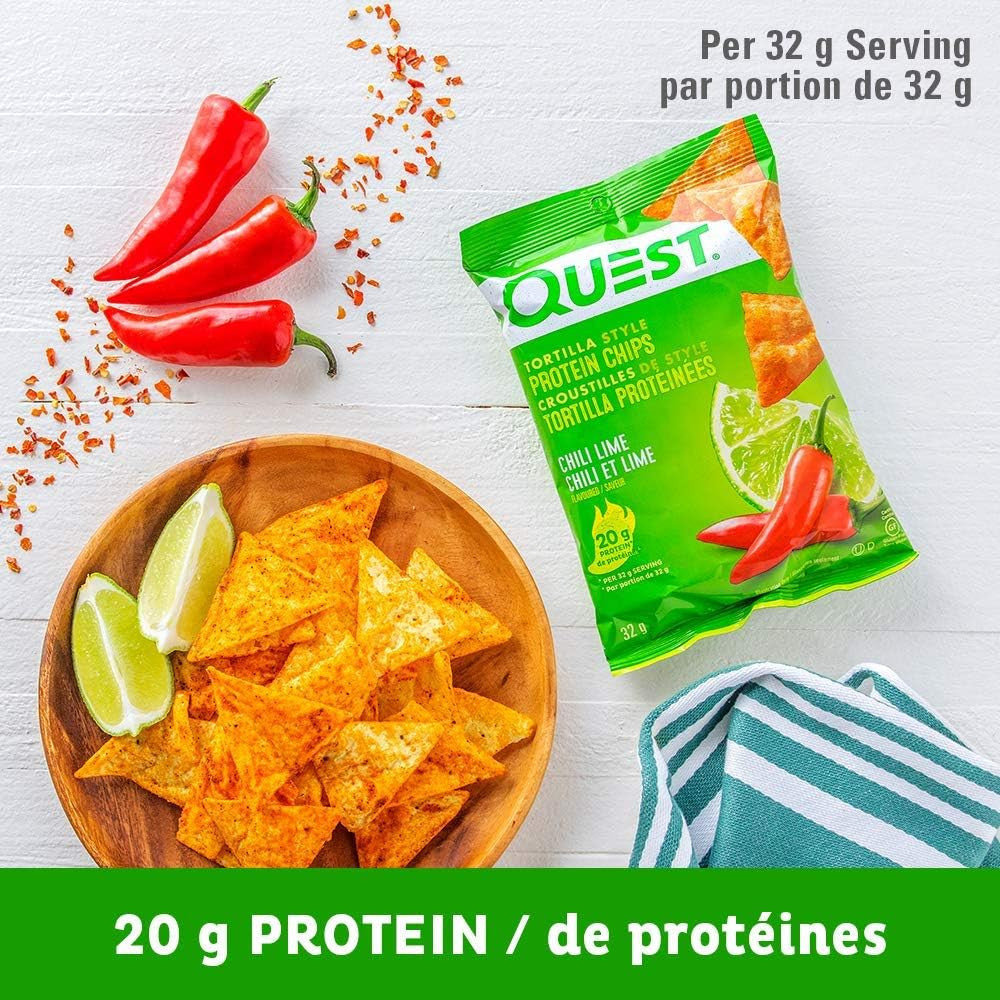 Quest Tortilla Style Protein Chips, Chili Lime Flavor, 32g/1.12 oz. Bag {Imported from Canada}